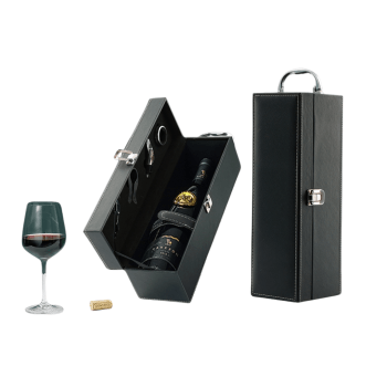 Kit Vinho 4 Peças Em Maleta De Couro Sintético P/ 1 Garrafa