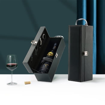 Kit Vinho 4 Peças Em Maleta De Couro Sintético P/ 1 Garrafa